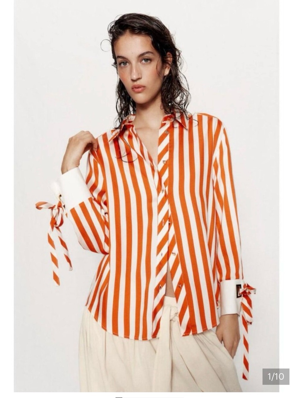 Zara Striped Orange and White Button-Up with cool cuffs!